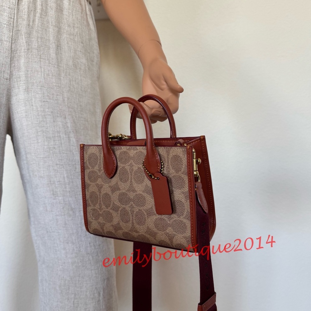 NWT Coach Retail CT891 Ace Tote Bag 17 In Signature Canvas Crossbody Tan Rust